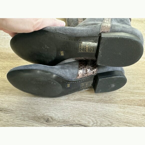 Vince Camuto Filtra Over The Knee Boots Size 6 Gray Suede Bronze Snake Trim - Picture 9 of 11